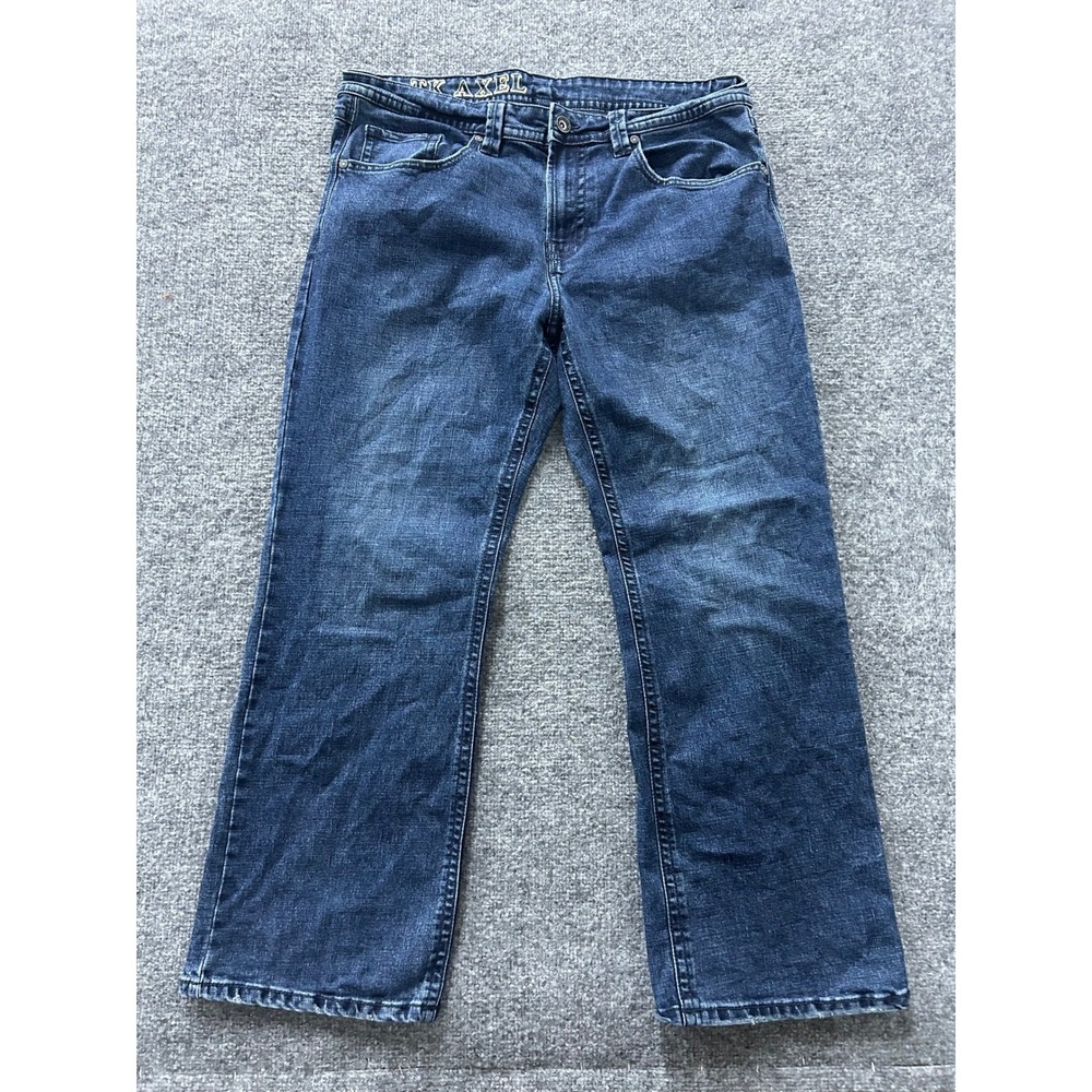 TK Axel Jeans Mens Size 36x30 Blue Viscose Relaxed Fit Dark Wash Faded Casual